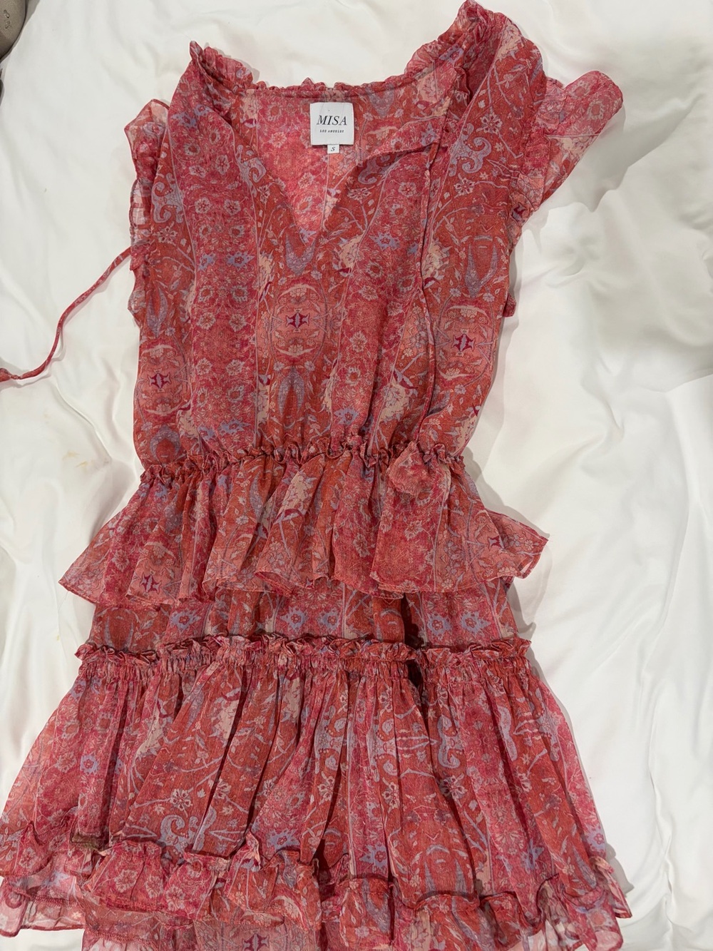 Misa Los Angeles Red Paisley Ruffle Dress